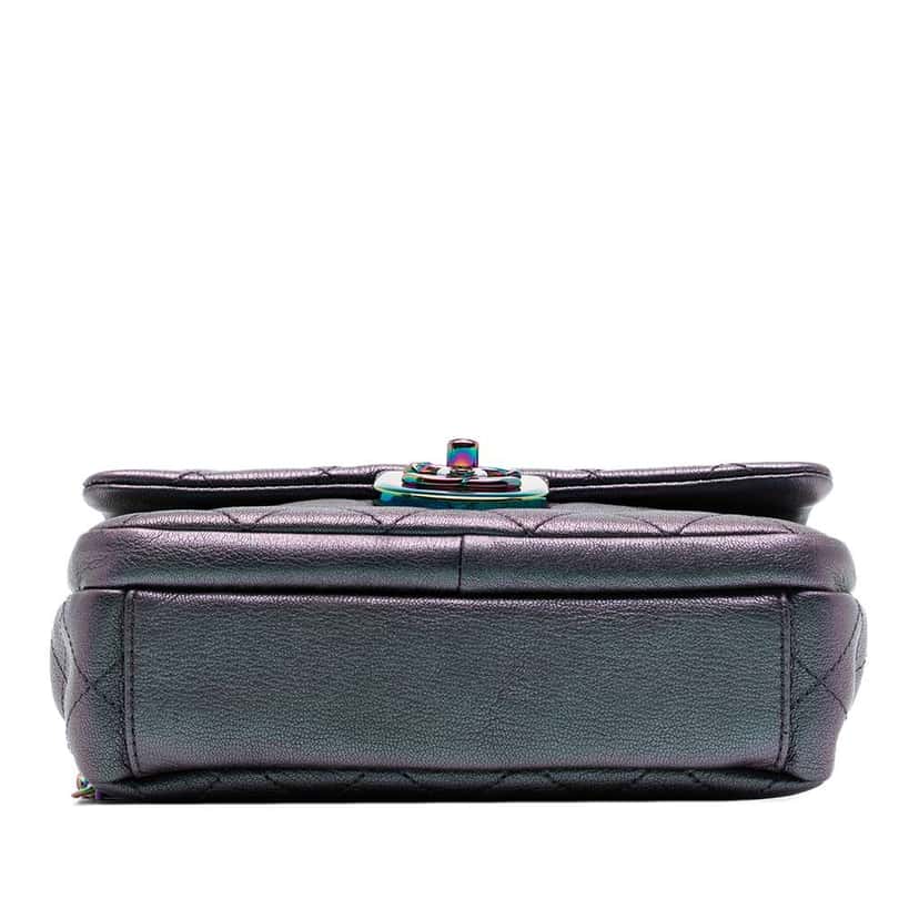 Chanel Small Iridescent Goatskin Rainbow Hardware Double Carry Waist Chain Flap Purple Leather Good condition - Inside View