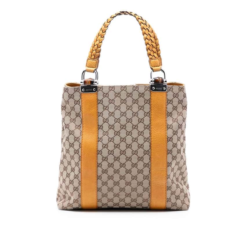 Gucci Large GG Canvas Bamboo Libeccio Tote Brown Canvas Very good condition - Front View