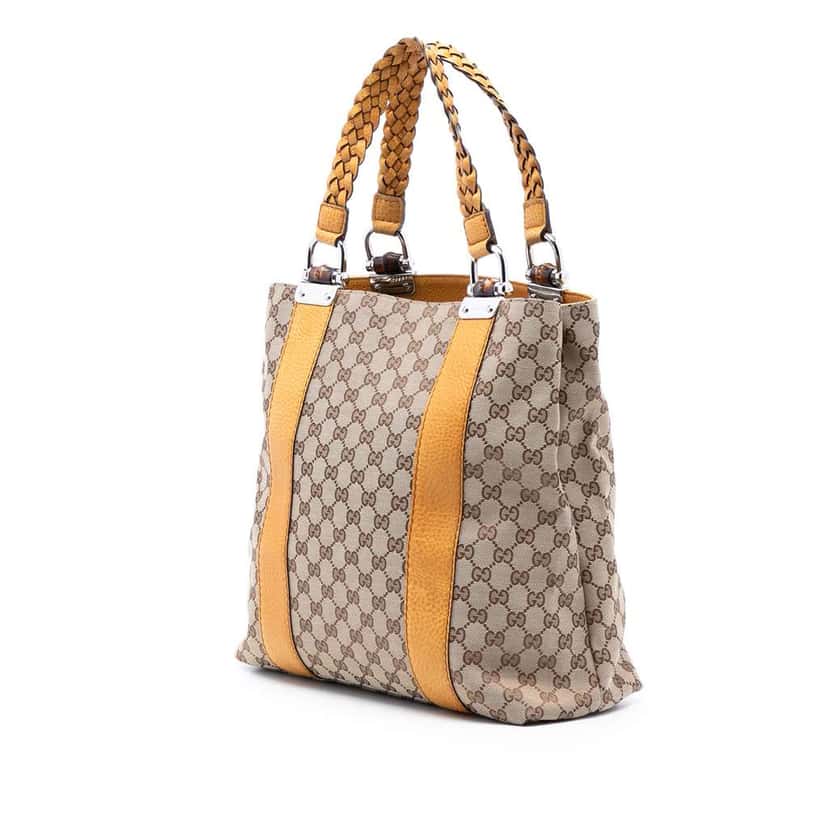 Gucci Large GG Canvas Bamboo Libeccio Tote Brown Canvas Very good condition - Back View