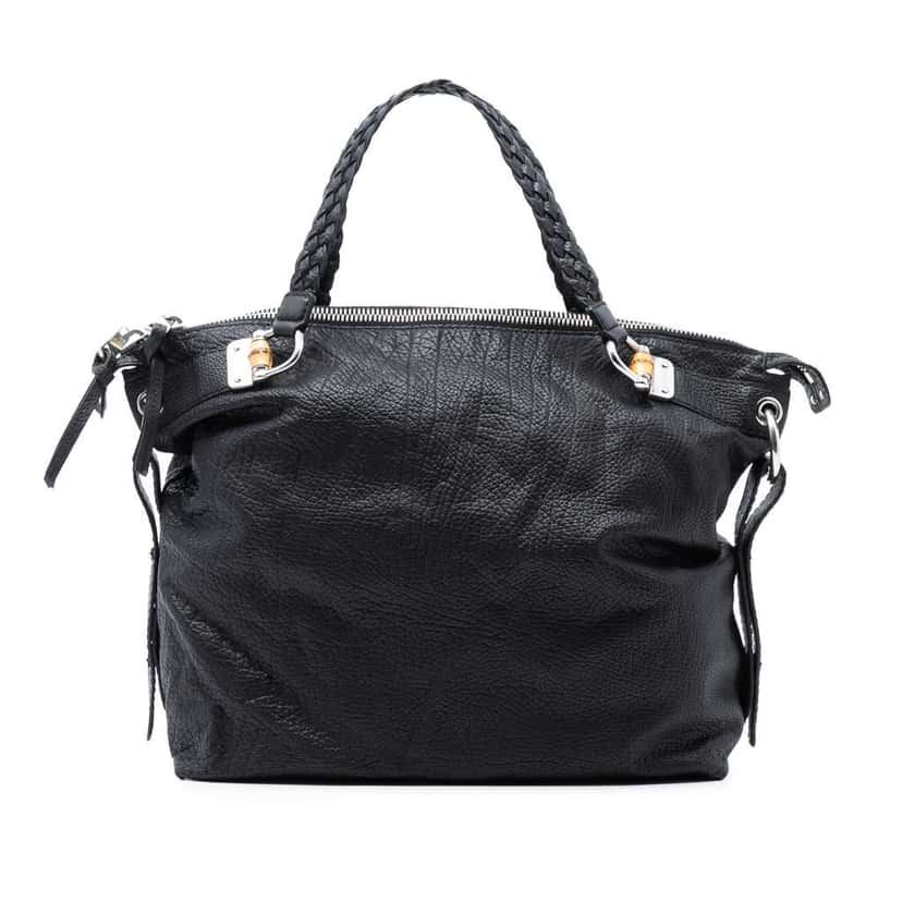 Gucci Large Leather Bamboo Bar Tote Black Leather Very good condition - Front View