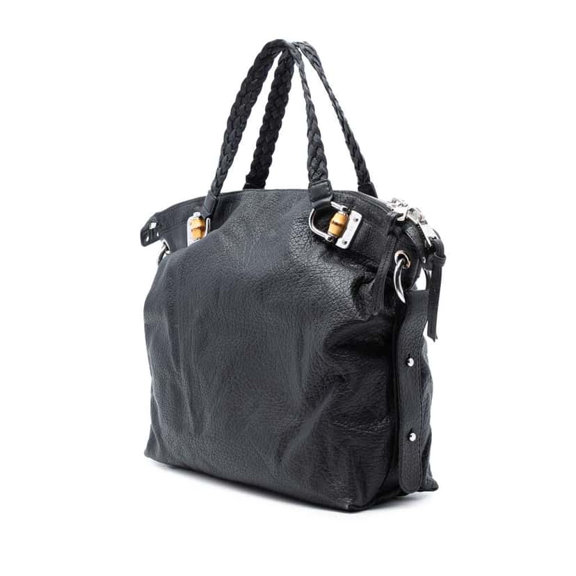 Gucci Large Leather Bamboo Bar Tote Black Leather Very good condition - Back View