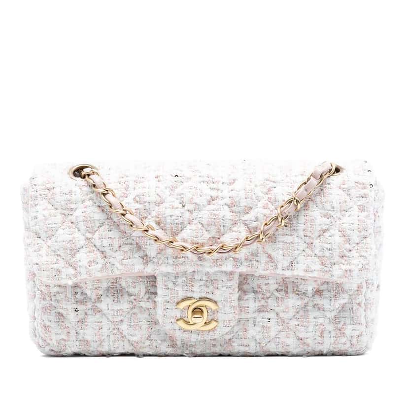 Chanel Medium Classic Tweed Single Flap Pink Tweed Good condition - Front View