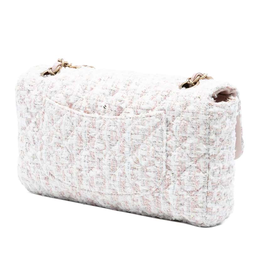 Chanel Medium Classic Tweed Single Flap Pink Tweed Good condition - Back View