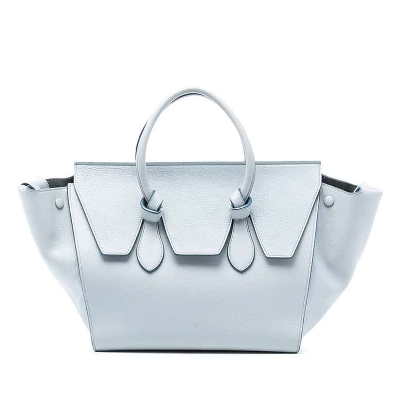 Celine Medium Grained Calfskin Tie Knot Handbag Blue Leather Good condition - Front View