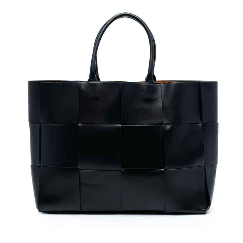 Bottega Veneta Large Lambskin Maxi Intrecciato Arco Tote Black Leather Good condition - Front View