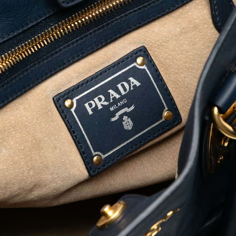 Prada Soft Calfskin Open Convertible Shopping Tote Blue Leather Very good condition - Box View