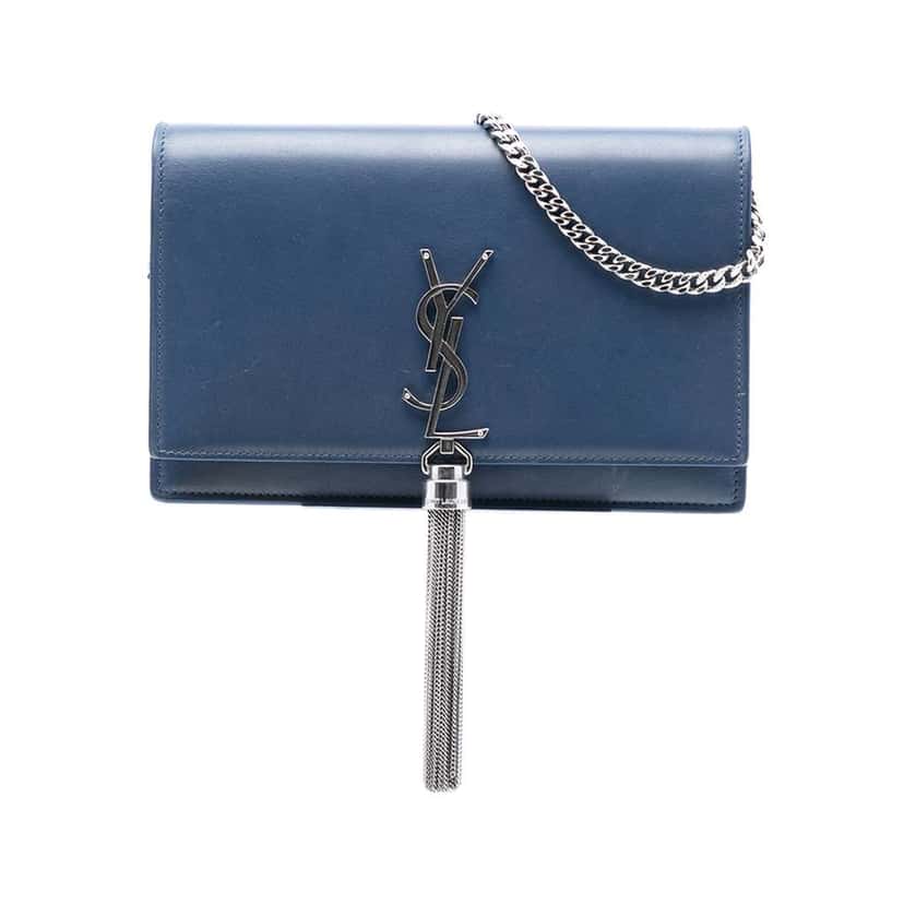 Saint Laurent Smooth Calfskin Monogram Kate Tassel Wallet on Chain Blue Leather Very good condition - Front View