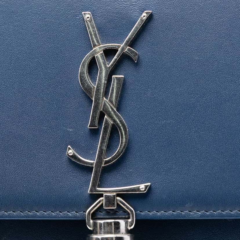 Saint Laurent Smooth Calfskin Monogram Kate Tassel Wallet on Chain Blue Leather Very good condition - Box View