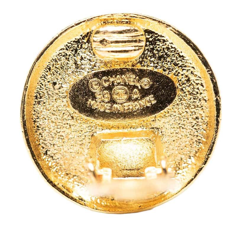 Chanel CC Gold Plated Button Clip on Earrings Gold Metal Very good condition - Inside View