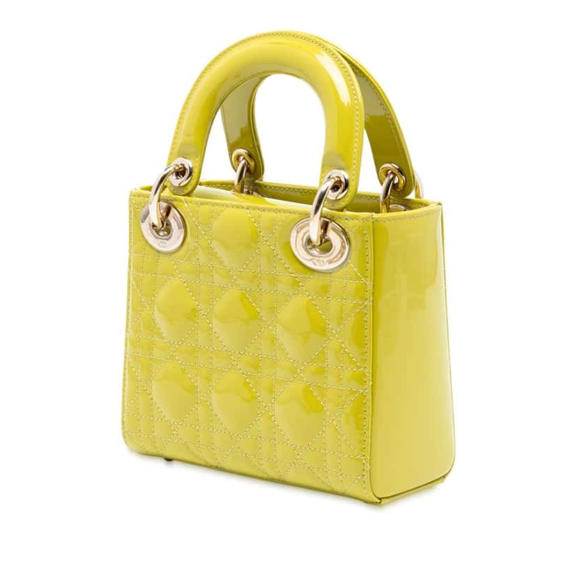 Dior Mini Patent Cannage Lady Dior Yellow Leather Good condition - Back View