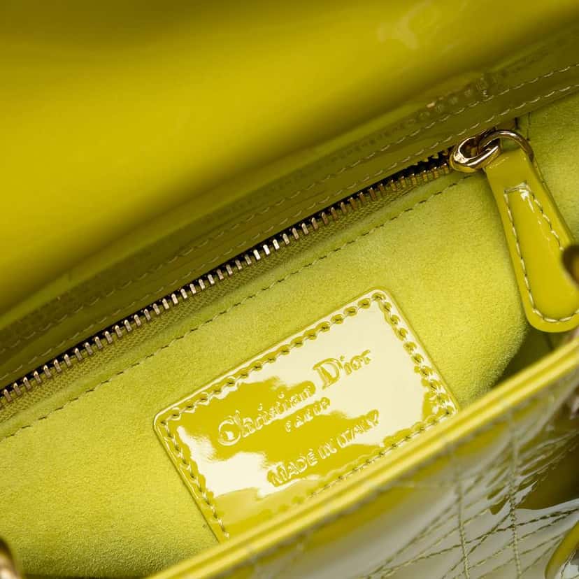 Dior Mini Patent Cannage Lady Dior Yellow Leather Good condition - Box View