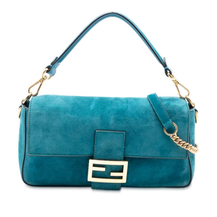 Fendi Medium Suede Baguette Satchel Blue Leather Good condition - Front View