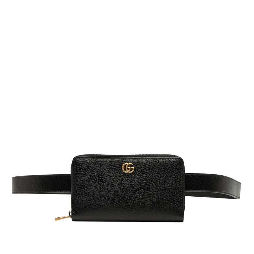 Gucci GG Marmont Leather Double Belt Bag Black Leather Good condition - Front View
