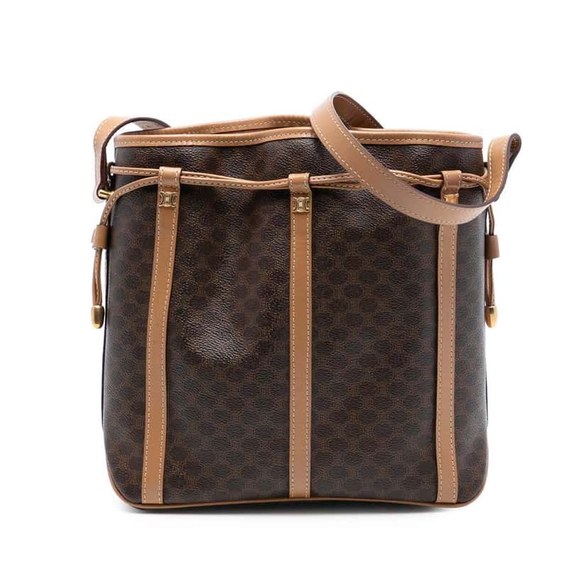 Celine Macadam Coated Canvas Drawstring Crossbody Brown Canvas Good condition - Front View