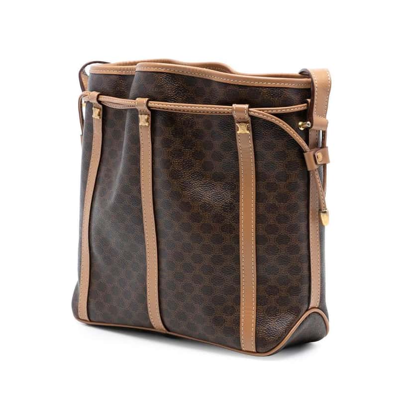 Celine Macadam Coated Canvas Drawstring Crossbody Brown Canvas Good condition - Back View