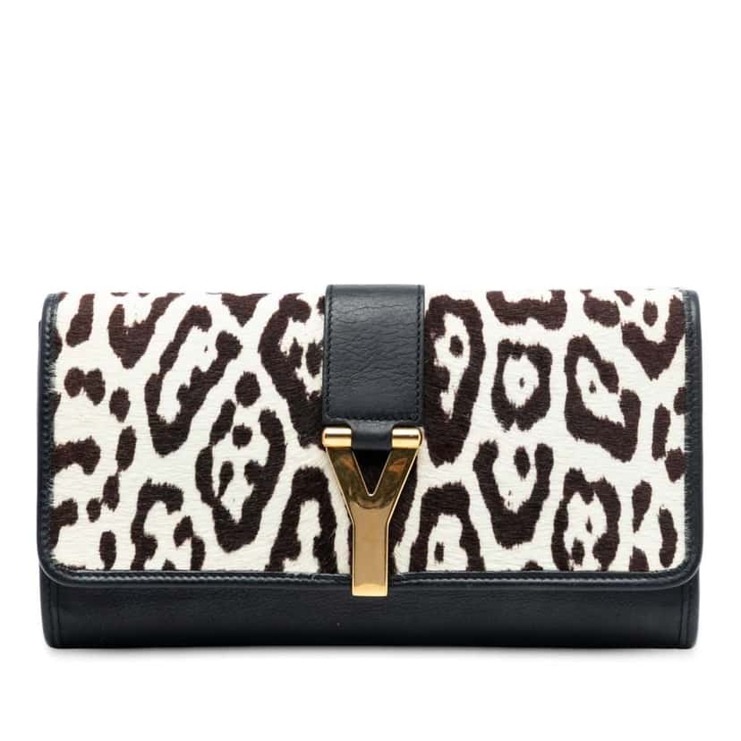 Saint Laurent Pony Hair Leopard Print Chyc Ligne Clutch White Good condition - Front View