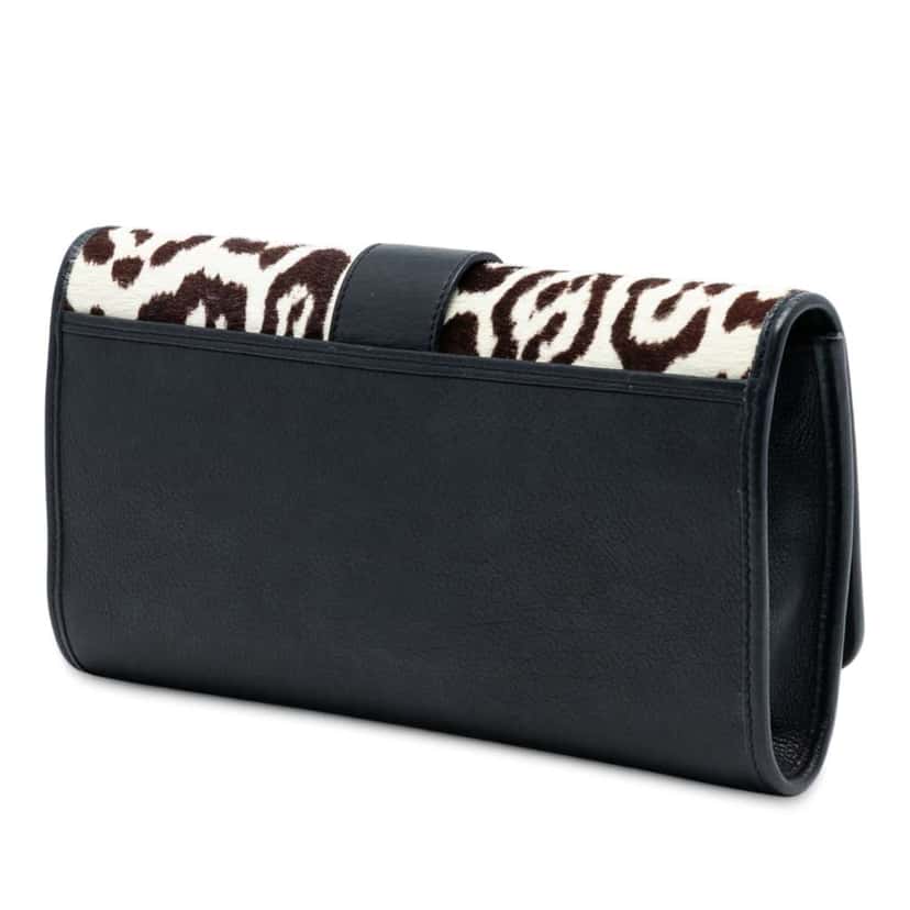 Saint Laurent Pony Hair Leopard Print Chyc Ligne Clutch White Good condition - Back View