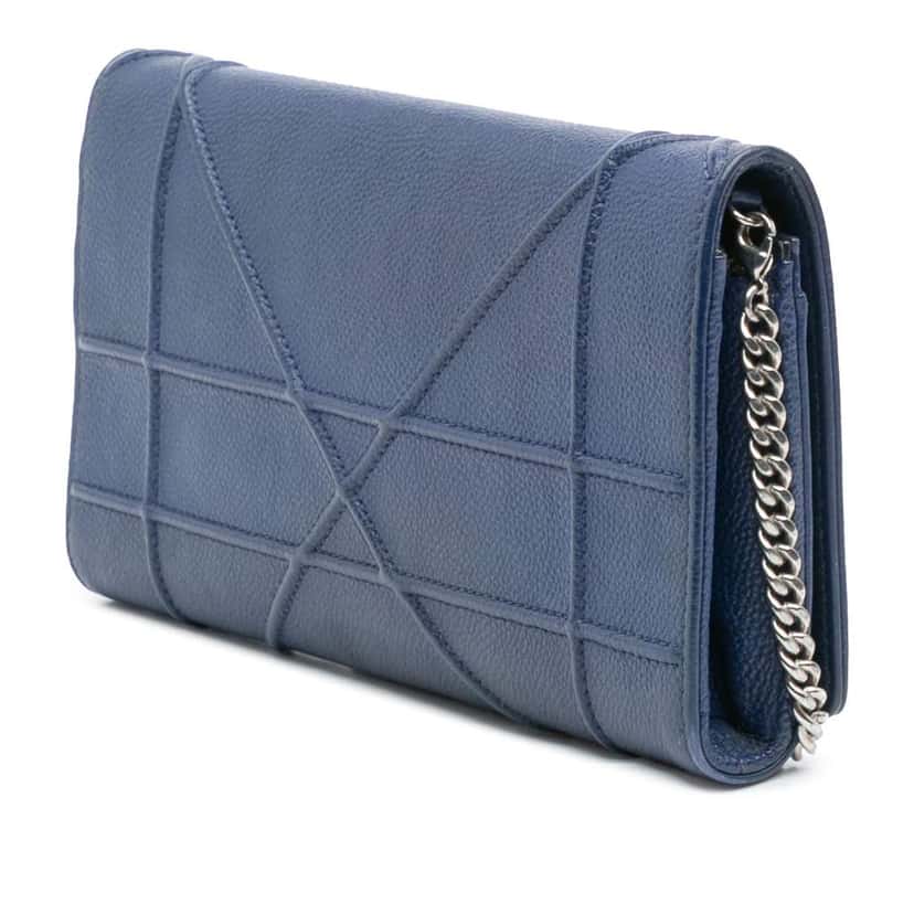 Dior Grained Calfskin Diorama Croisiere Wallet on Chain Blue Leather Good condition - Back View