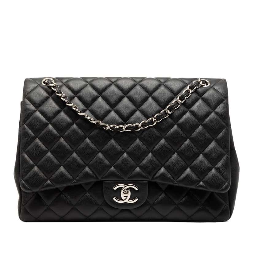Chanel Maxi Classic Caviar Double Flap Black Leather Very good condition - Front View
