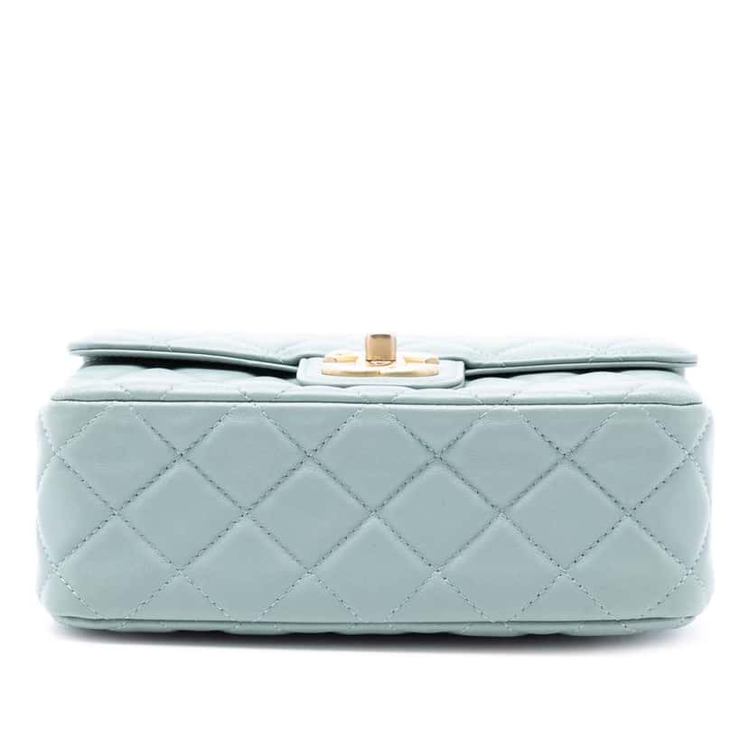 Chanel Mini Square Classic Lambskin Casino Royale Charms Single Flap Blue Leather Good condition - Inside View