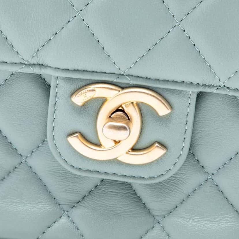 Chanel Mini Square Classic Lambskin Casino Royale Charms Single Flap Blue Leather Good condition - Box View