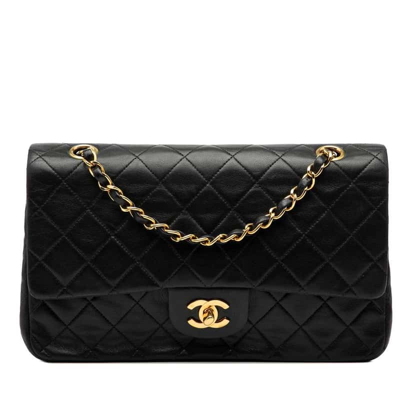 Chanel Medium Classic Lambskin Double Flap Black Leather Good condition - Front View