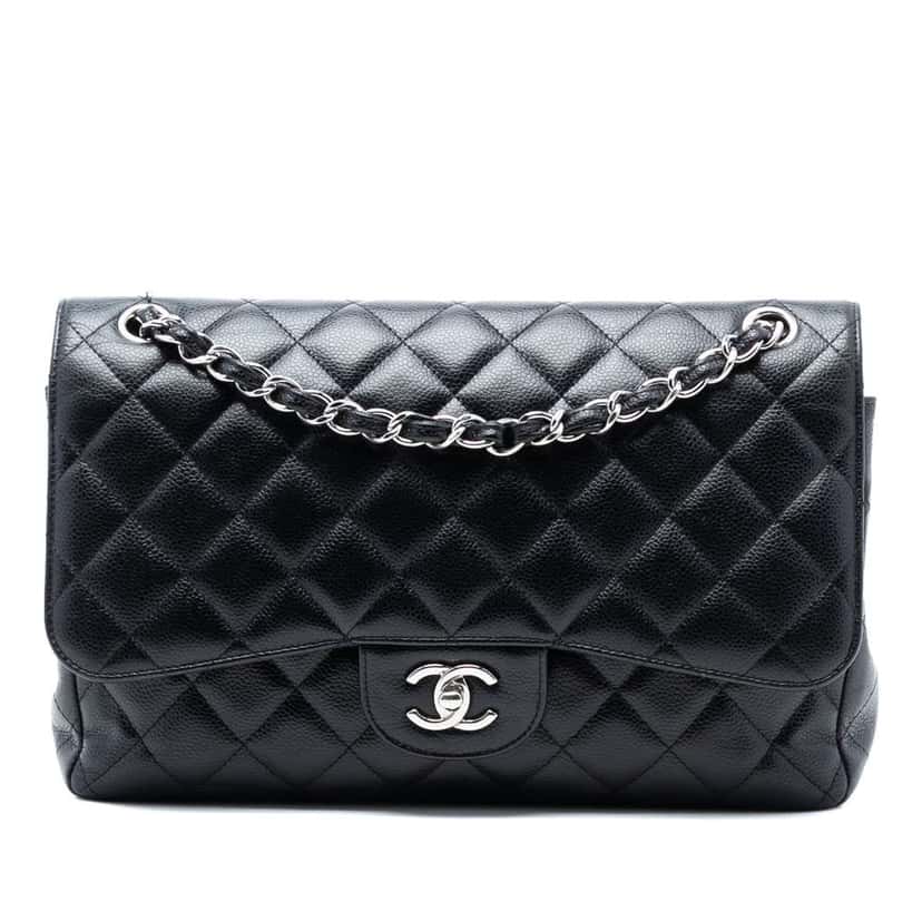 Chanel Jumbo Classic Caviar Double Flap Black Leather Good condition - Front View