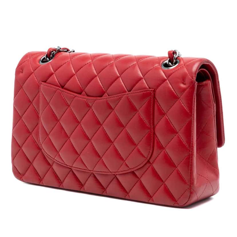Chanel Medium Classic Lambskin Double Flap Red Leather Good condition - Back View