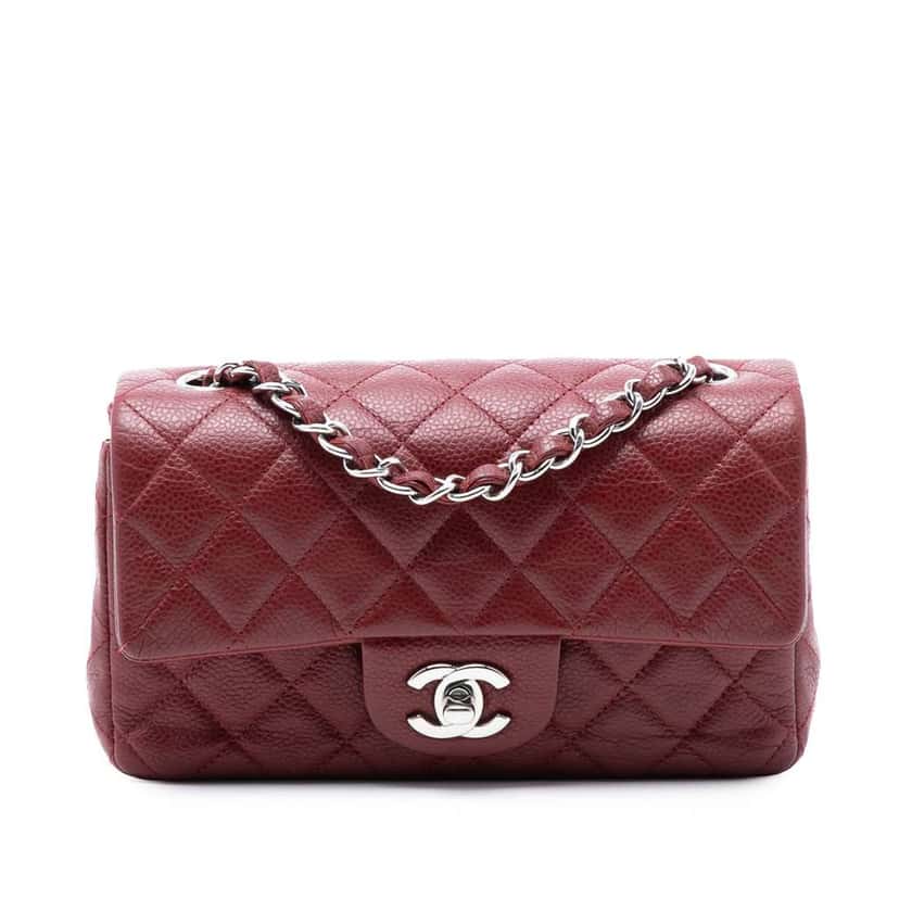 Chanel Mini Rectangular Classic Caviar Single Flap Red Leather Good condition - Front View