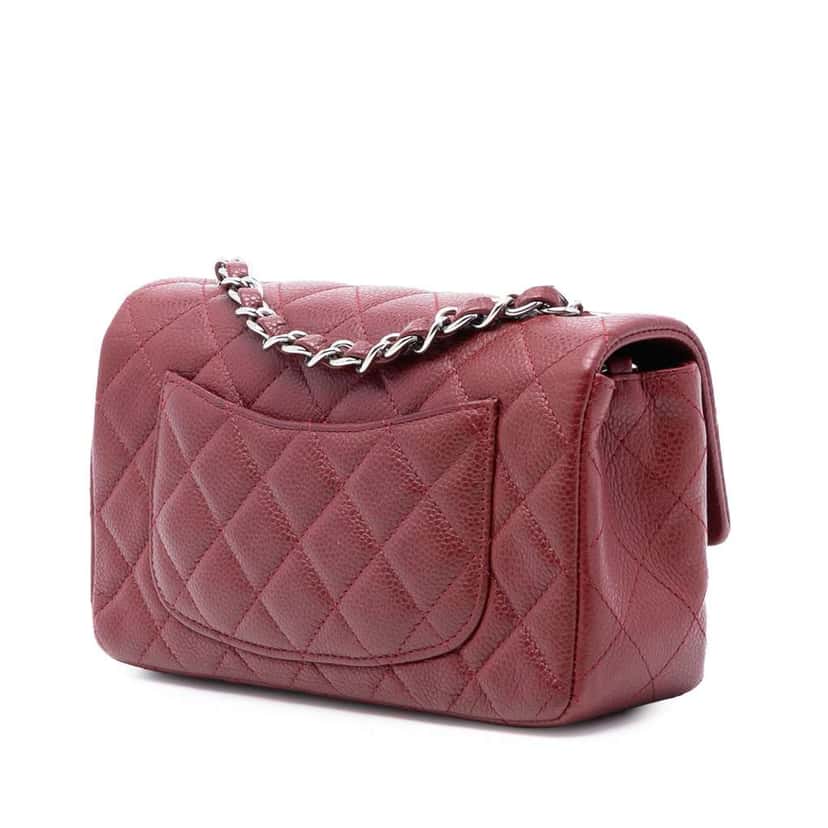 Chanel Mini Rectangular Classic Caviar Single Flap Red Leather Good condition - Back View