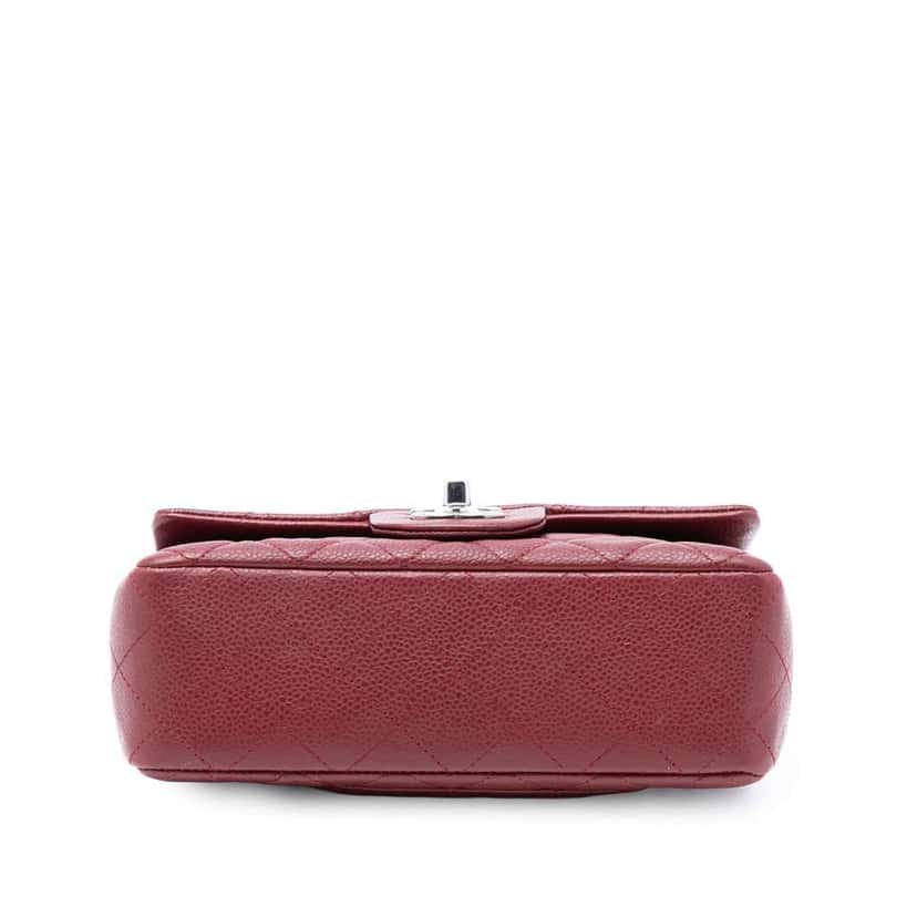 Chanel Mini Rectangular Classic Caviar Single Flap Red Leather Good condition - Inside View