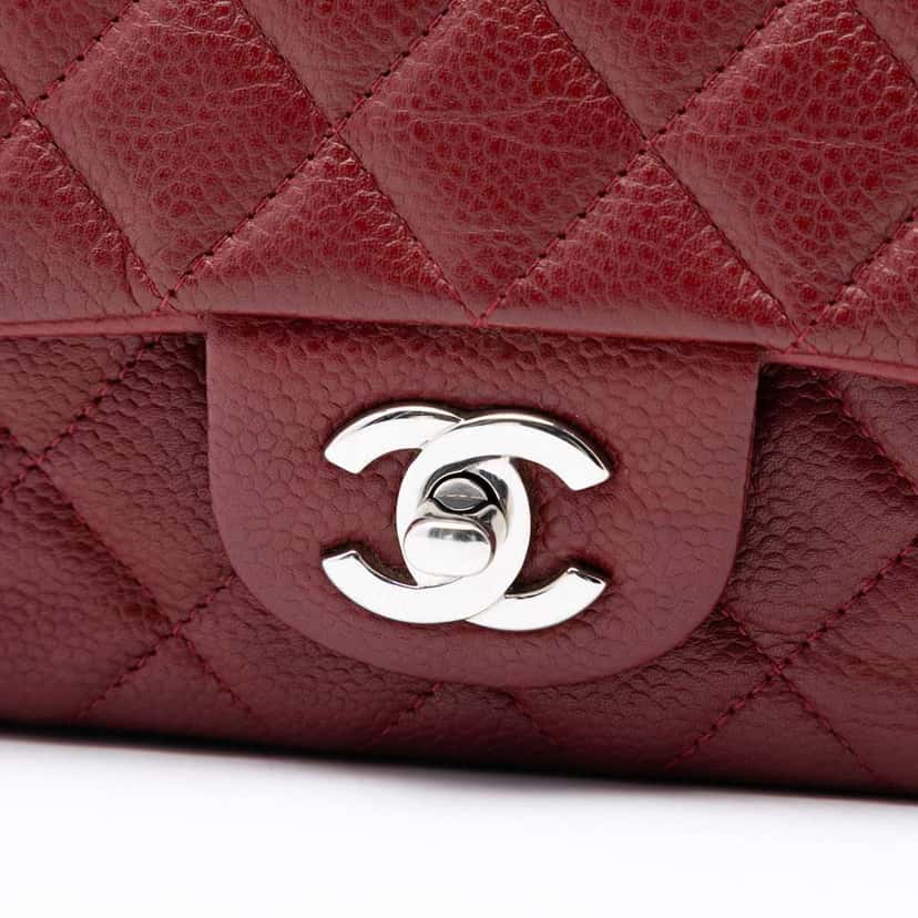 Chanel Mini Rectangular Classic Caviar Single Flap Red Leather Good condition - Box View