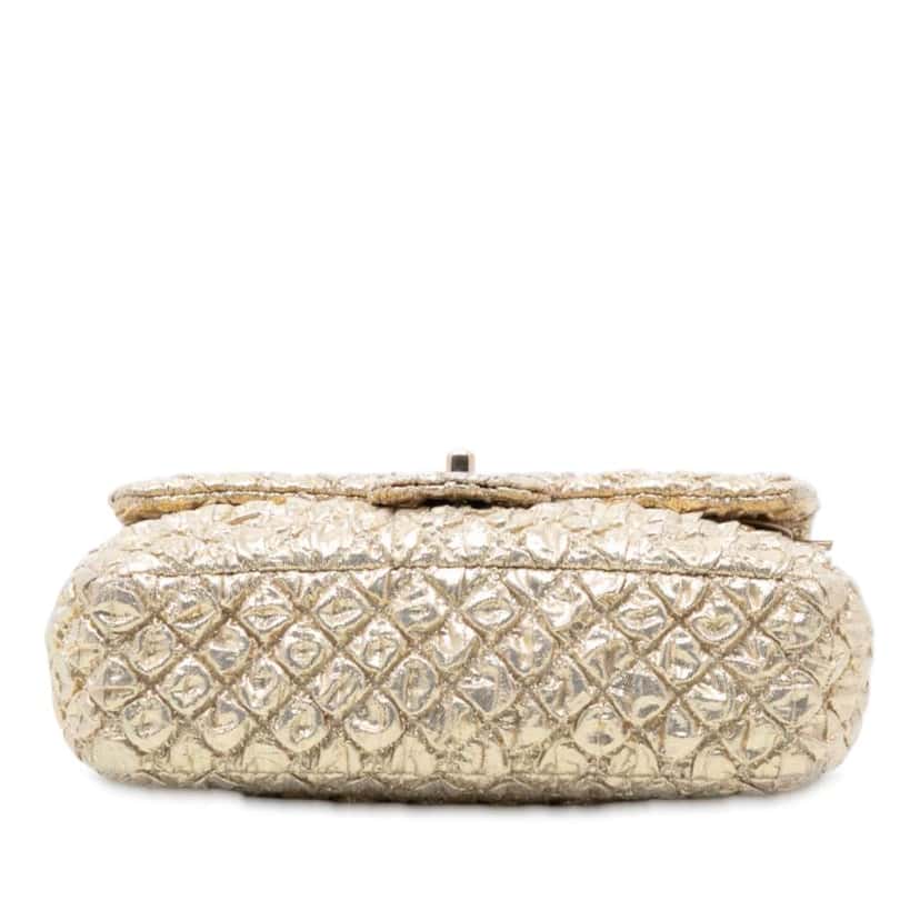 Chanel Small Classic Metallic Lame Bijoux Chain Double Flap Gold Polyester Good condition - Inside View