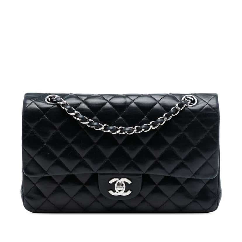 Chanel Medium Classic Lambskin Double Flap Black Leather Good condition - Front View