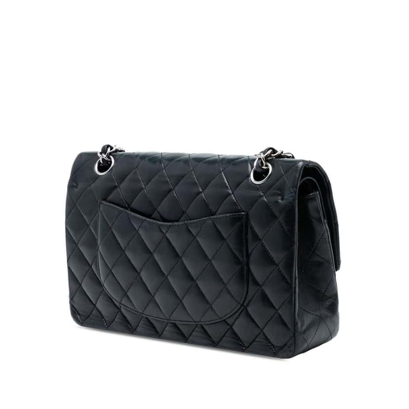 Chanel Medium Classic Lambskin Double Flap Black Leather Good condition - Back View