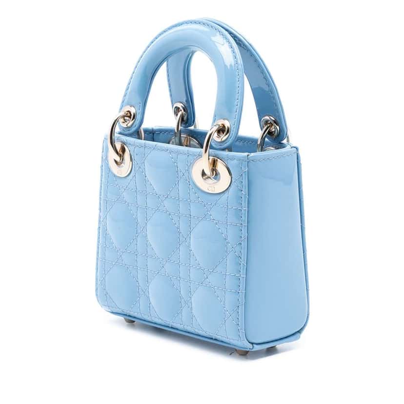 Dior Micro Patent Cannage Lady Dior Blue Leather Good condition - Back View