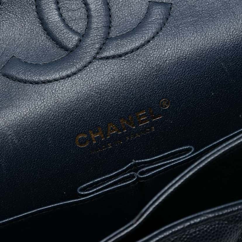Chanel Medium Classic Caviar Double Flap Blue Leather Good condition - Box View