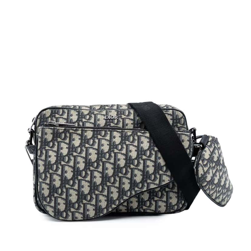 Dior Oblique Canvas Saddle Triple Pouch Blue Canvas Good condition - Front View