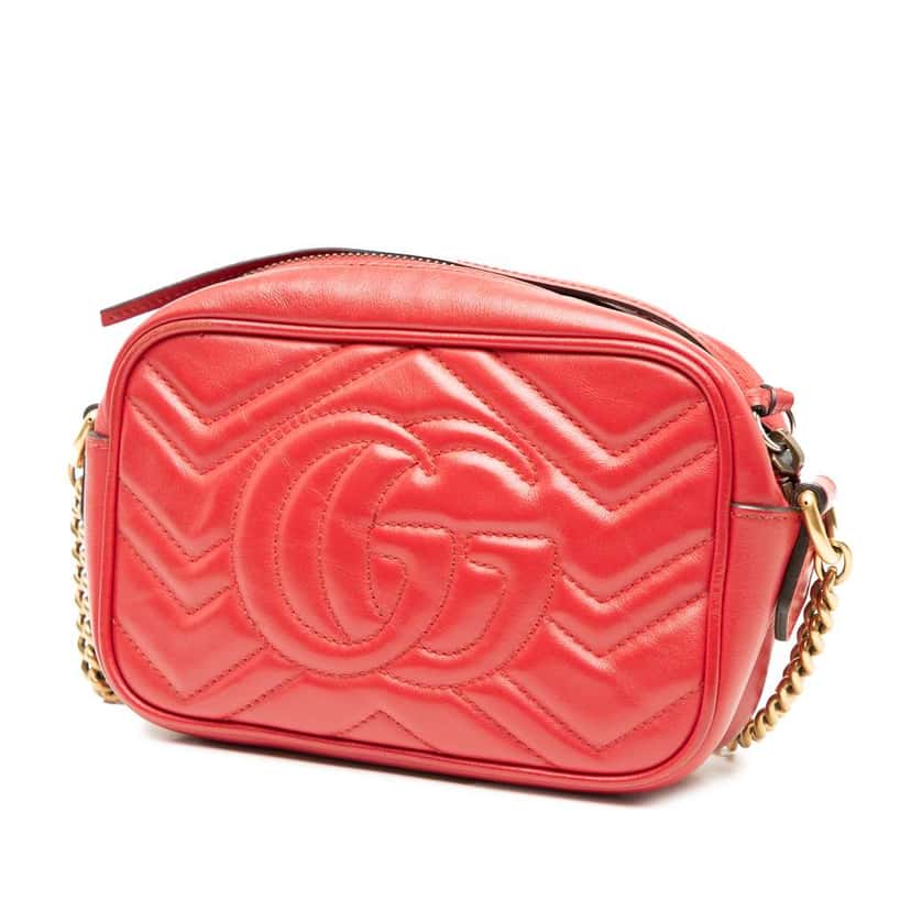 Gucci Mini GG Marmont Matelasse Leather Crossbody Red Leather Very good condition - Back View