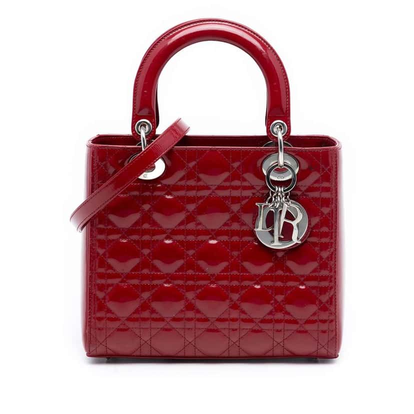 Dior Medium Patent Cannage Lady Dior Red Leather Good condition - Front View