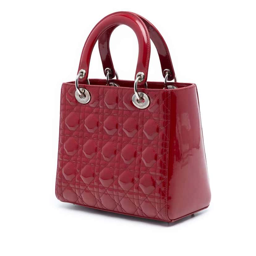 Dior Medium Patent Cannage Lady Dior Red Leather Good condition - Back View
