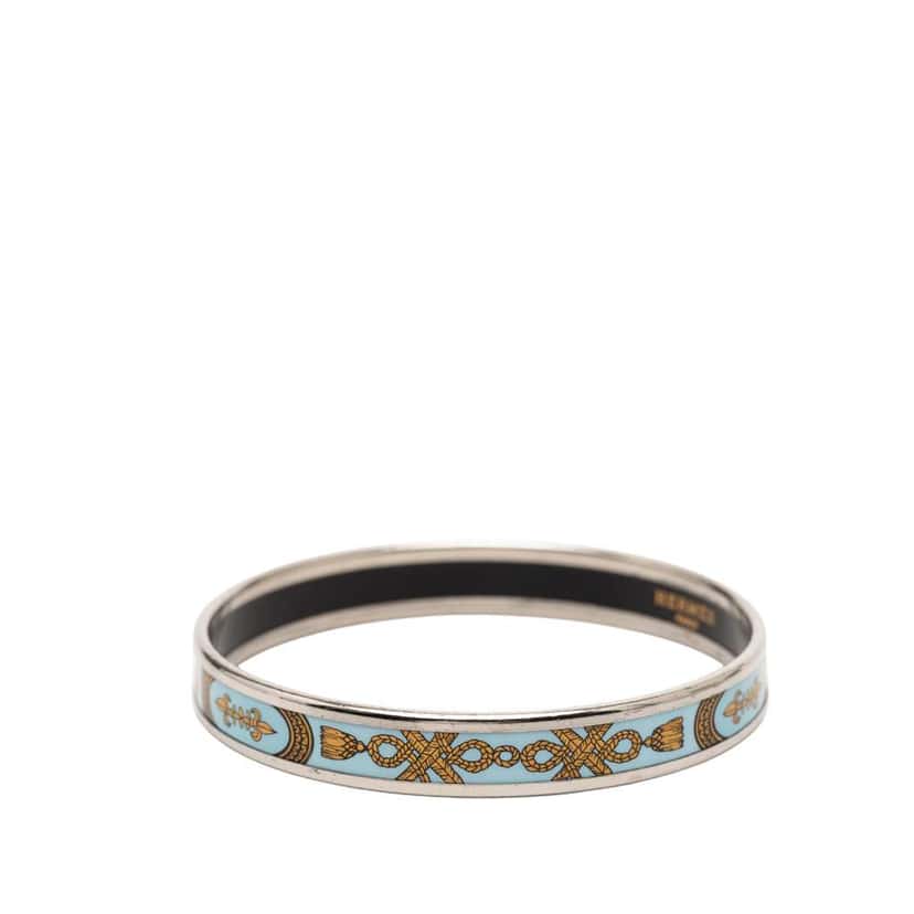 Hermès Narrow Grand Apparat Enamel Bangle 65 Blue Good condition - Back View