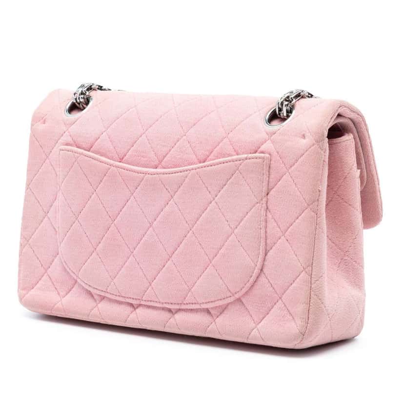 Chanel Small Classic Jersey Double Flap Pink Cotton Good condition - Back View