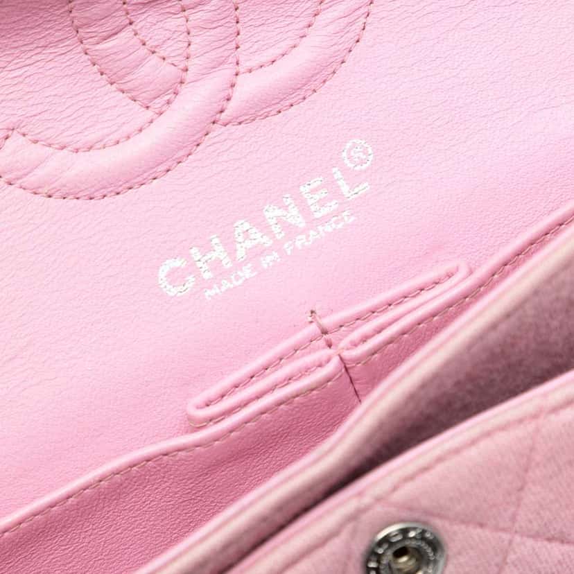 Chanel Small Classic Jersey Double Flap Pink Cotton Good condition - Box View