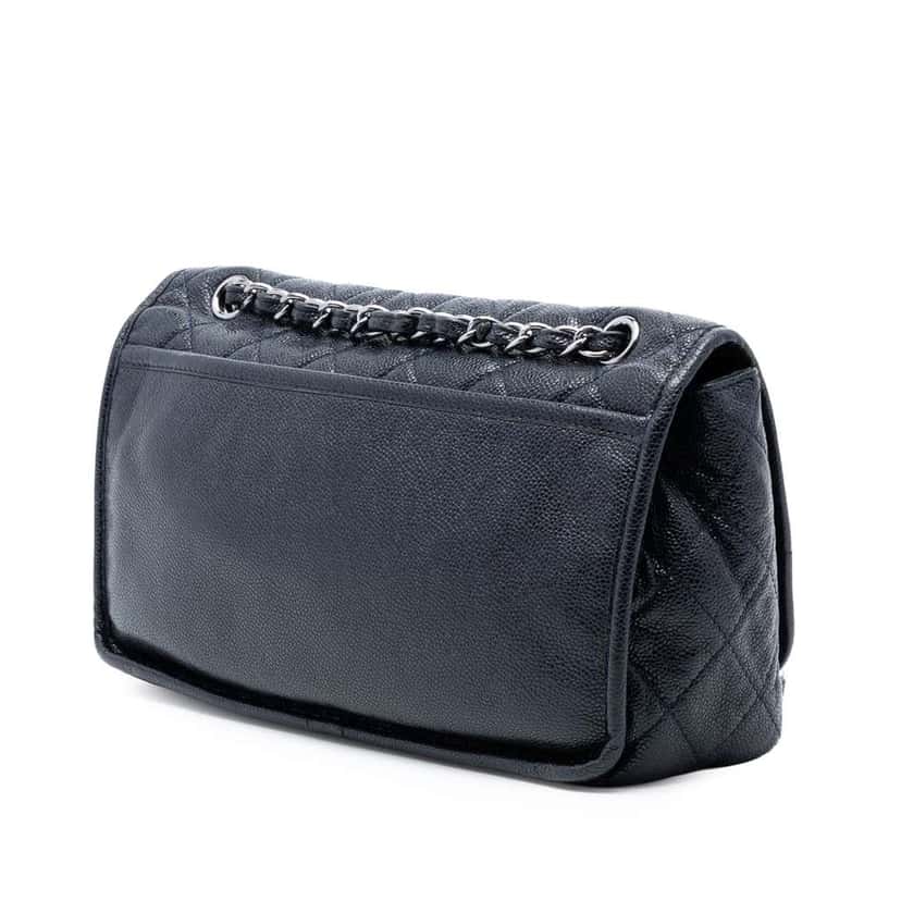 Chanel Medium Quilted Caviar Natural Beauty Split Pocket Flap Blue Leather Good condition - Back View