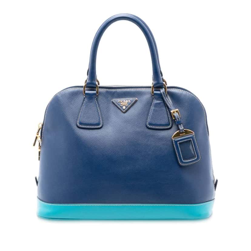 Prada Bicolor Saffiano Lux Promenade Dome Handbag Blue Leather Very good condition - Front View