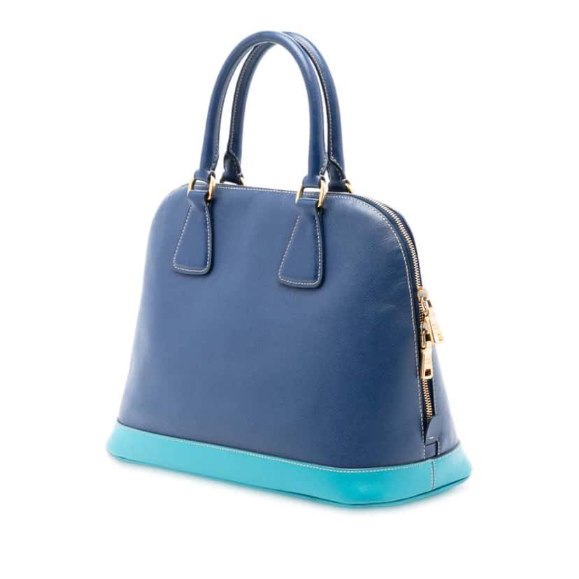 Prada Bicolor Saffiano Lux Promenade Dome Handbag Blue Leather Very good condition - Back View
