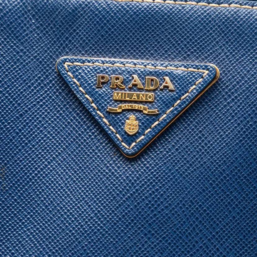Prada Bicolor Saffiano Lux Promenade Dome Handbag Blue Leather Very good condition - Box View