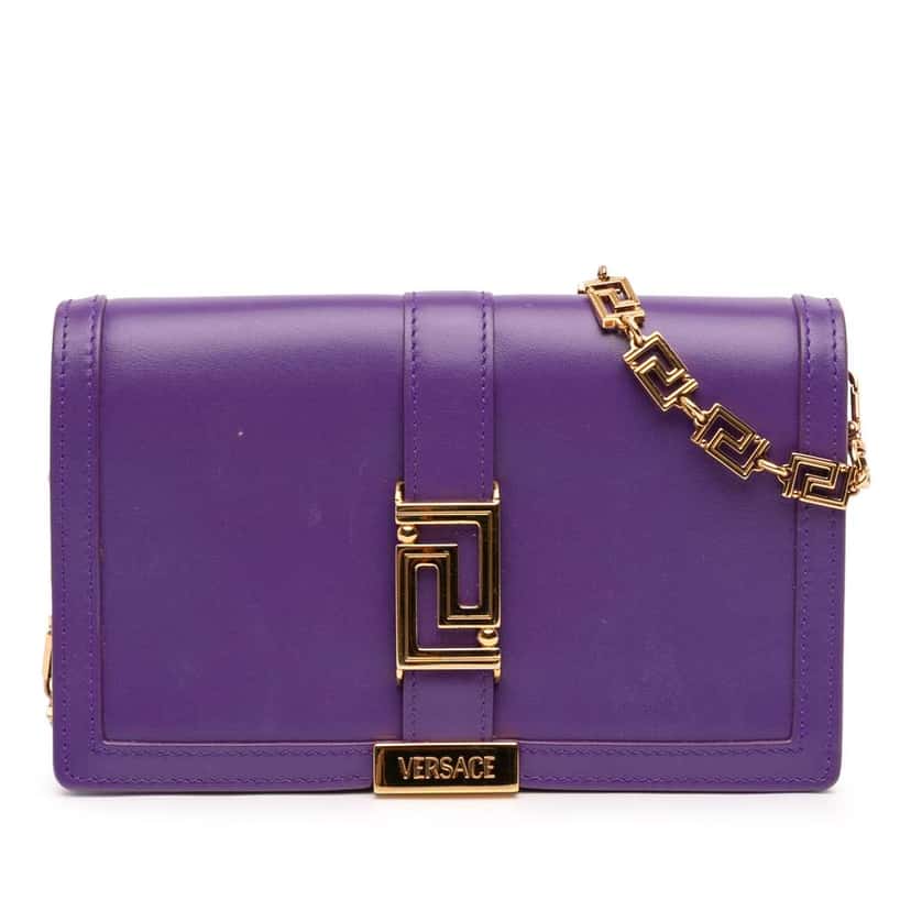 Versace Leather Greca Goddess Wallet on Chain Purple Leather Very good condition - Front View