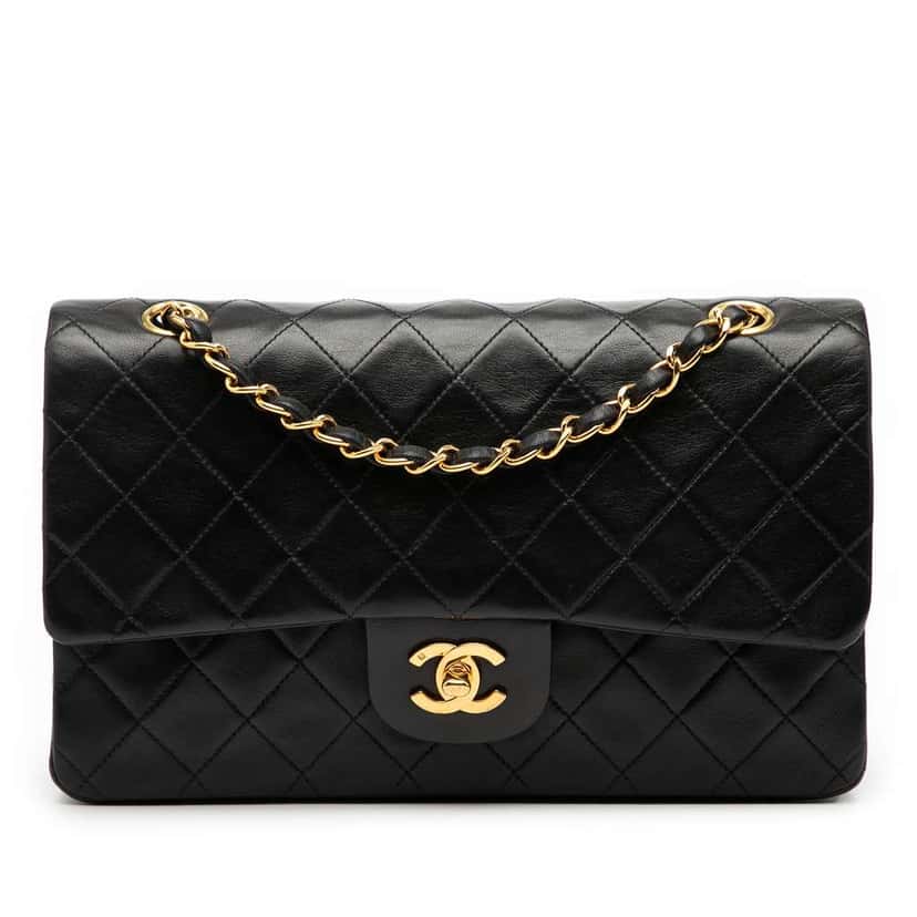 Chanel Medium Classic Lambskin Double Flap Black Leather Good condition - Front View